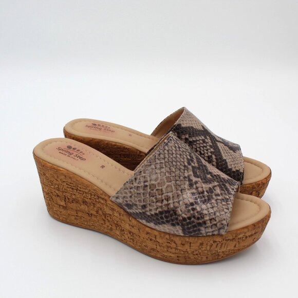 Spring Step Wedge Sandal 39 Women 8.5 Gray Snakeskin Cork Casual Comfort Shoe - Picture 1 of 9